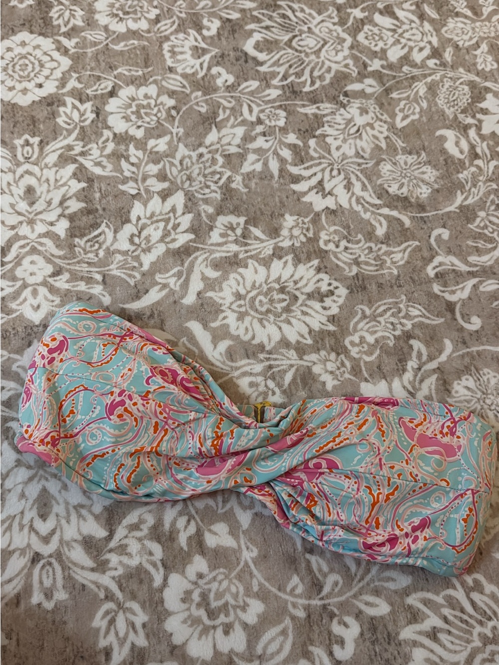 Turquoise Paisley Twist Bandeau Bikini Top